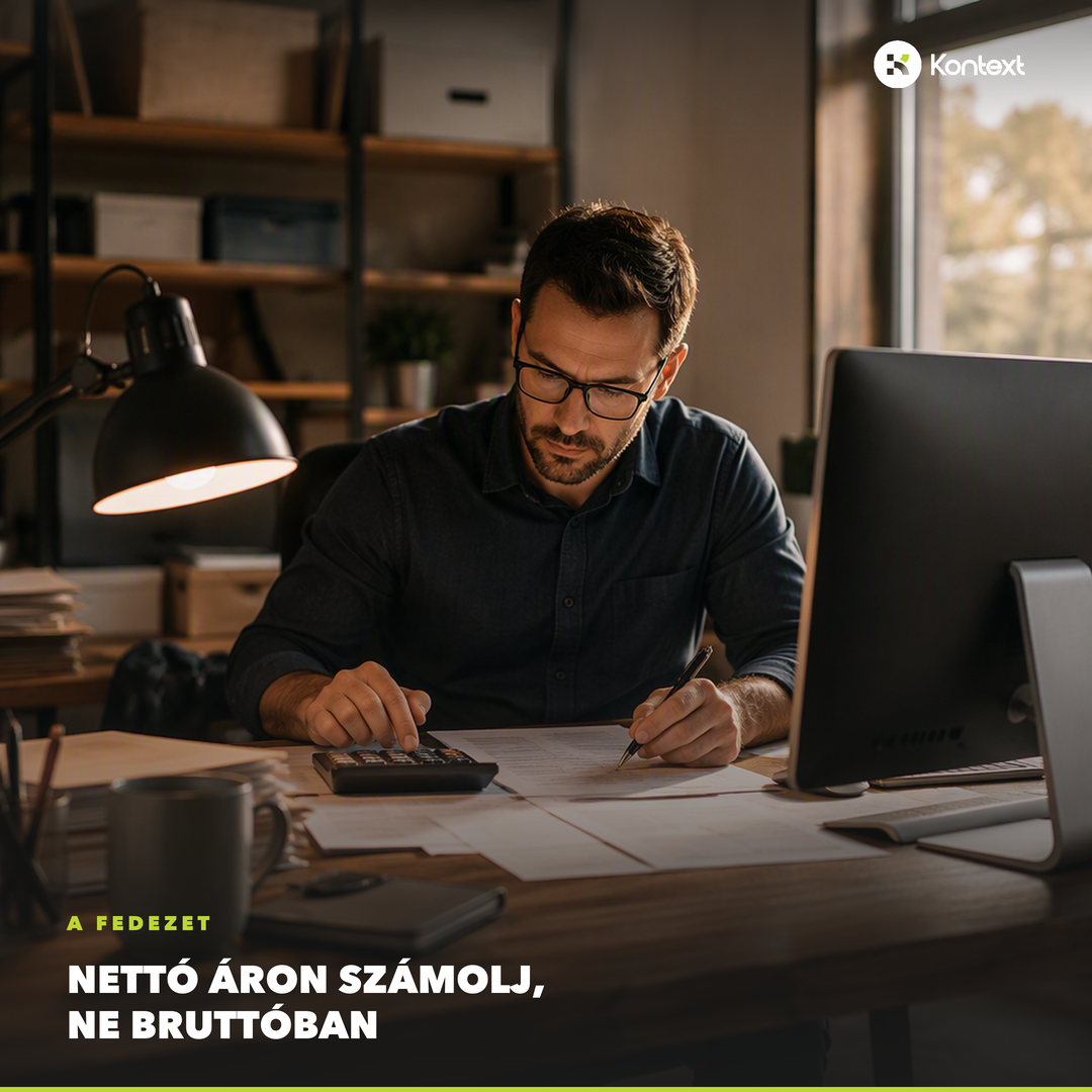 Vállalkozó az íróasztalnál kiszámolja egy rendelés fedezetét